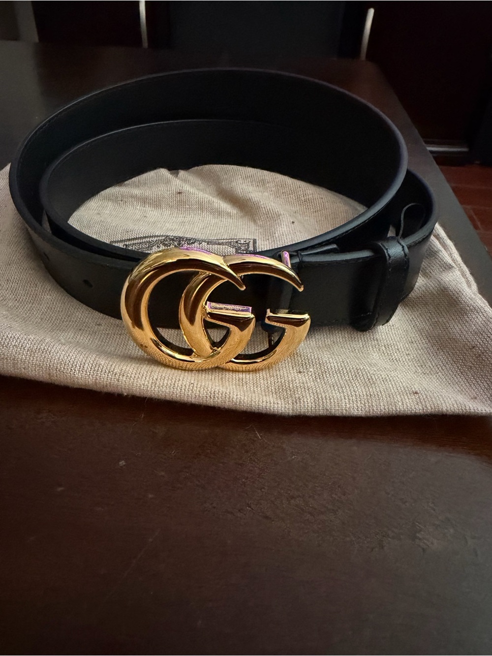 Gucci Black Leather Belt with Gold Double-G Buckle